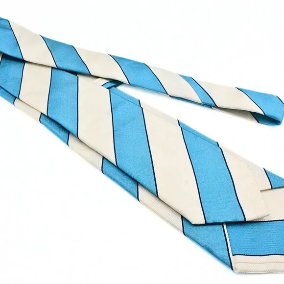 Authentic Angelo Galasso Turquoise Beige Stripes Italy 100% Silk Tie